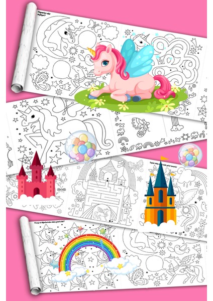 Unicorn Magic - Tek Boynuzlu At - Dev Boyama Kağıdı - Boyama Rulosu - Büyük Boy 5 Metre Uzunluk - Mesut Oymak