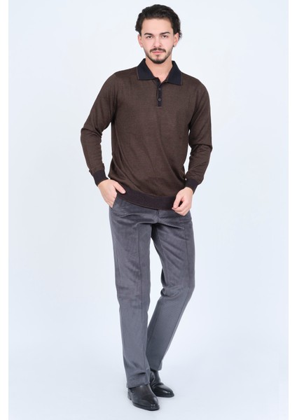 Erkek Polo Yaka Yün Kazak 6091903 Kahverengi