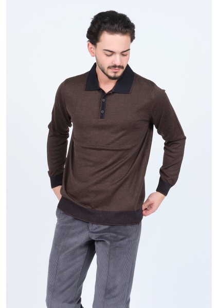 Erkek Polo Yaka Yün Kazak 6091903 Kahverengi