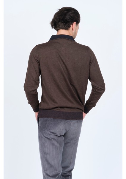 Erkek Polo Yaka Yün Kazak 6091903 Kahverengi