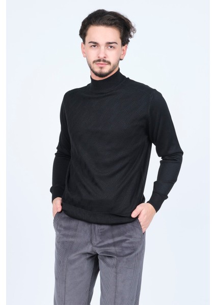 Erkek Yarım Balıkçı Triko Yün Kazak 4533090 Siyah