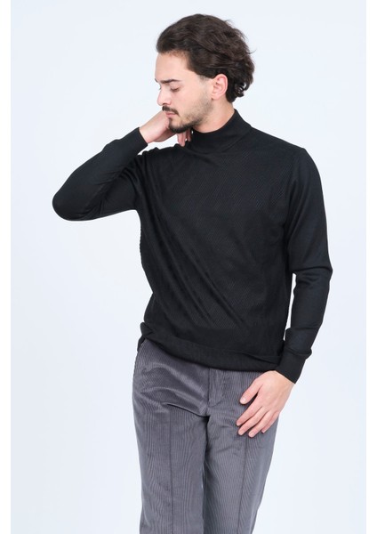 Erkek Yarım Balıkçı Triko Yün Kazak 4533090 Siyah modelleri