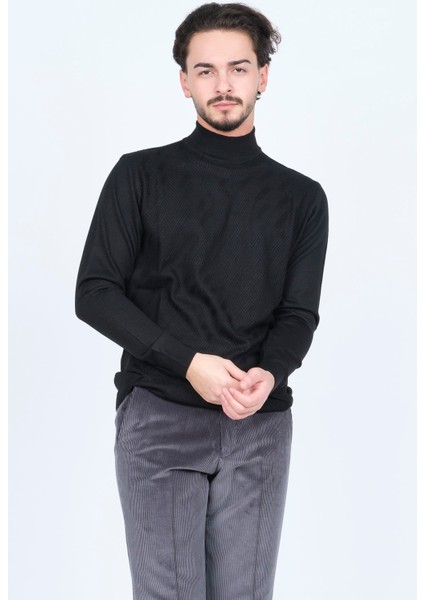 Erkek Yarım Balıkçı Triko Yün Kazak 4533090 Siyah fırsatları