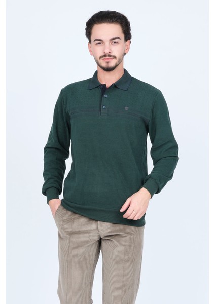 Erkek Desenli Polo Yaka Triko Sweat 6741251 Yeşil