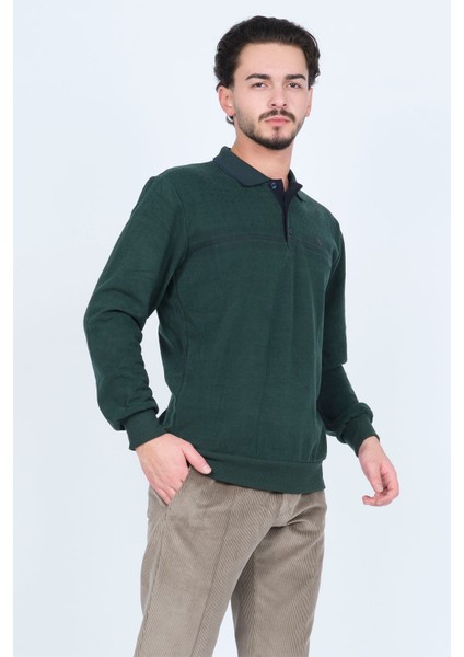 Erkek Desenli Polo Yaka Triko Sweat 6741251 Yeşil