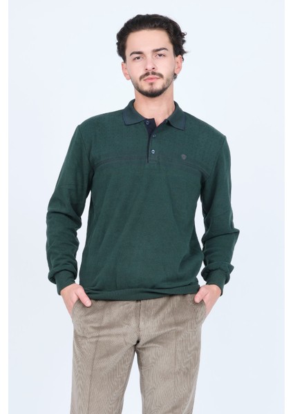 Erkek Desenli Polo Yaka Triko Sweat 6741251 Yeşil