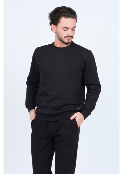 Erkek Bisiklet Yaka Sweatshirt 62422106 Siyah