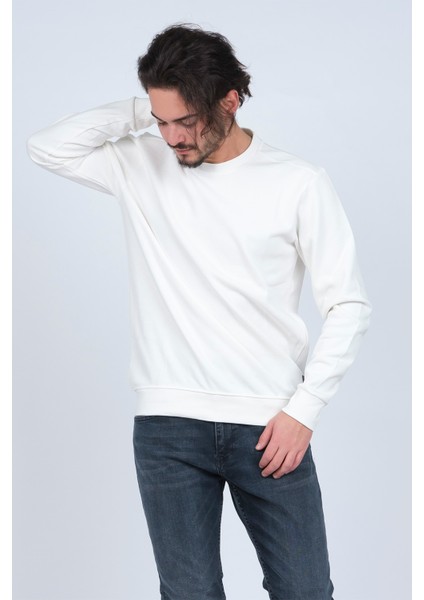 Erkek Bisiklet Yaka Sweatshirt 62422106 Beyaz