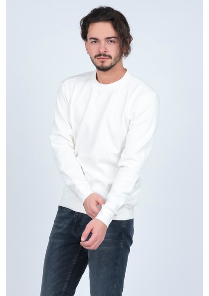 Erkek Bisiklet Yaka Sweatshirt 62422106 Beyaz modelleri