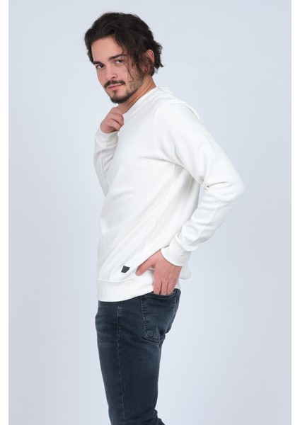 Erkek Bisiklet Yaka Sweatshirt 62422106 Beyaz fırsatları