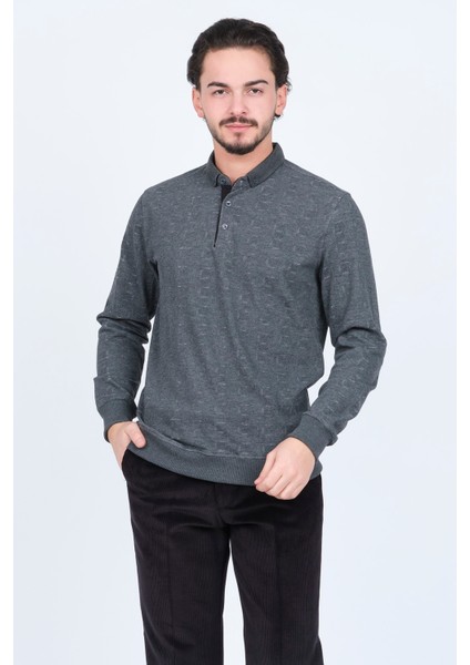 Erkek Desenli Polo Yaka Triko Sweat 6782251 Antrasit