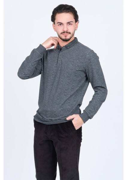 Erkek Desenli Polo Yaka Triko Sweat 6782251 Antrasit fırsatları