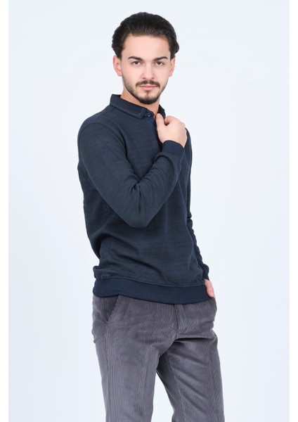 Erkek Desenli Polo Yaka Triko Sweat 6782252 Haki