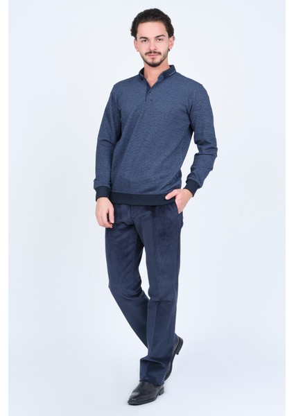 Erkek Desenli Polo Yaka Triko Sweat 6782254 Indigo