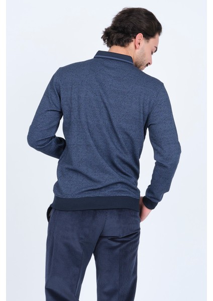 Erkek Desenli Polo Yaka Triko Sweat 6782254 Indigo