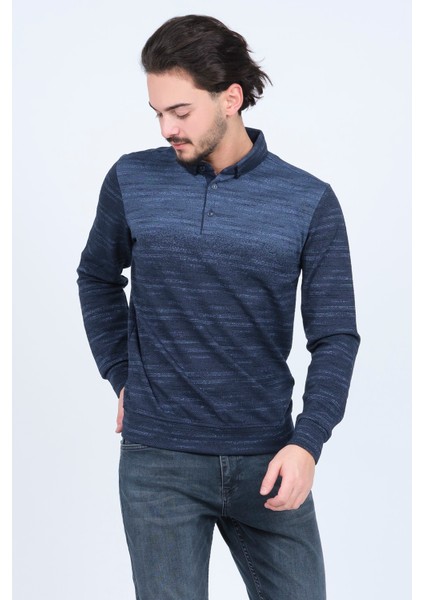 Erkek Desenli Polo Yaka Triko Sweat 6782257 Indigo