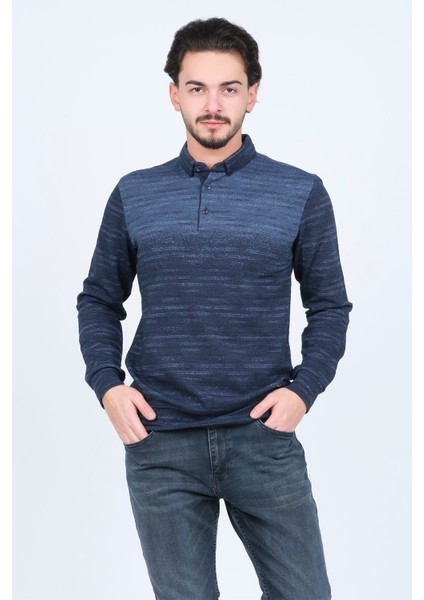 Erkek Desenli Polo Yaka Triko Sweat 6782257 Indigo