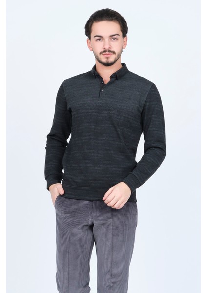 Erkek Desenli Polo Yaka Triko Sweat 6782257 Siyah