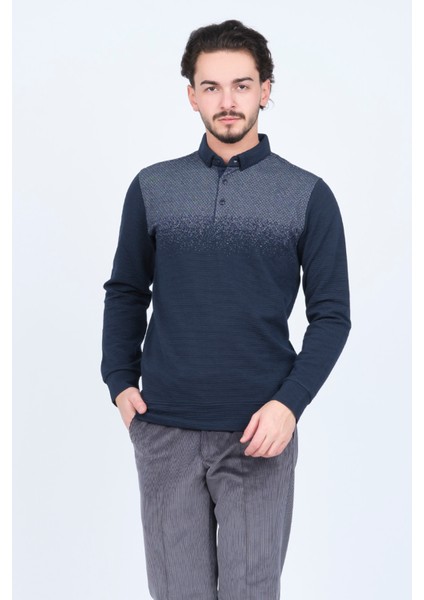 Erkek Desenli Polo Yaka Triko Sweat 6782258 Lacivert