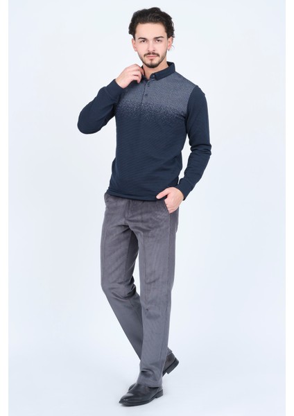 Erkek Desenli Polo Yaka Triko Sweat 6782258 Lacivert
