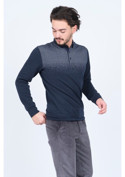 Erkek Desenli Polo Yaka Triko Sweat 6782258 Lacivert