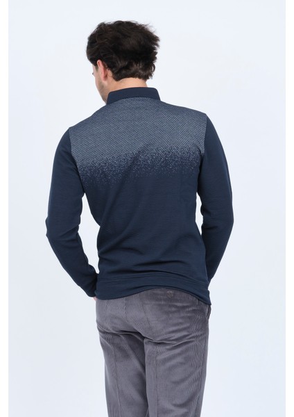 Erkek Desenli Polo Yaka Triko Sweat 6782258 Lacivert