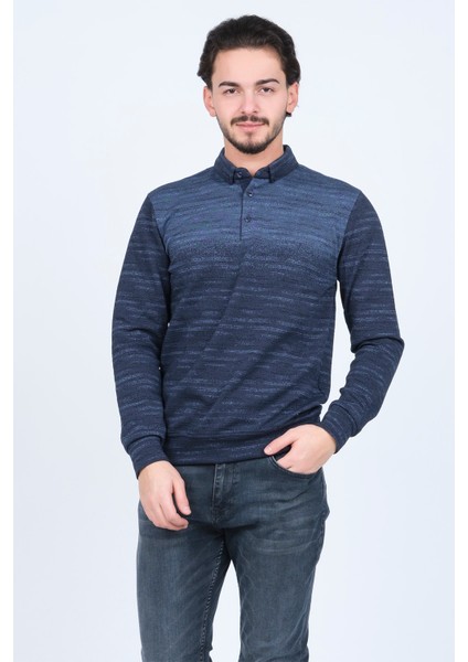 Erkek Desenli Polo Yaka Triko Sweat 6782257 Indigo