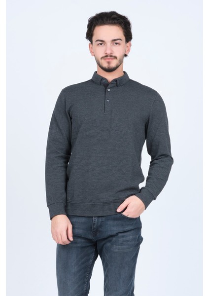 Erkek Desenli Polo Yaka Triko Sweat 6782258 Siyah