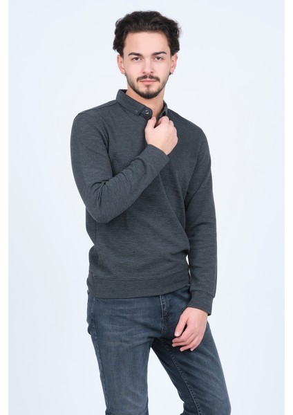 Erkek Desenli Polo Yaka Triko Sweat 6782258 Siyah