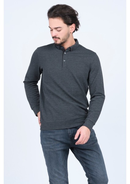 Erkek Desenli Polo Yaka Triko Sweat 6782258 Siyah