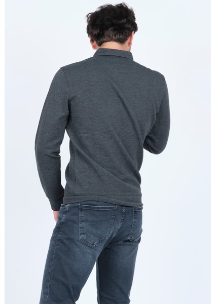 Erkek Desenli Polo Yaka Triko Sweat 6782258 Siyah