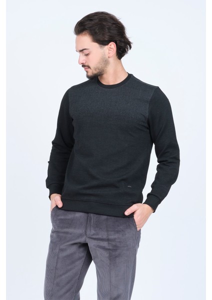 Erkek Desenli Bisiklet Yaka Triko Sweat 6782267 Siyah