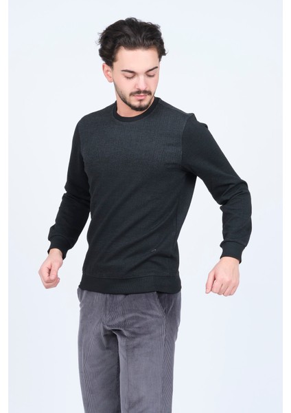 Erkek Desenli Bisiklet Yaka Triko Sweat 6782267 Siyah modelleri