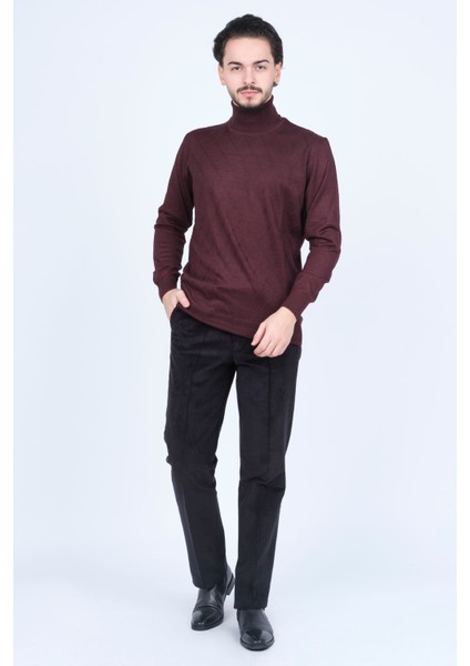 Erkek Desenli Tam Balıkçı Triko Yün Kazak 5596984 Bordo fiyatları