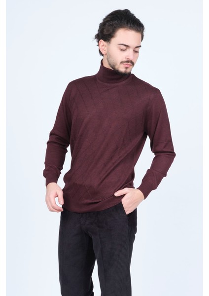 Erkek Desenli Tam Balıkçı Triko Yün Kazak 5596984 Bordo modelleri