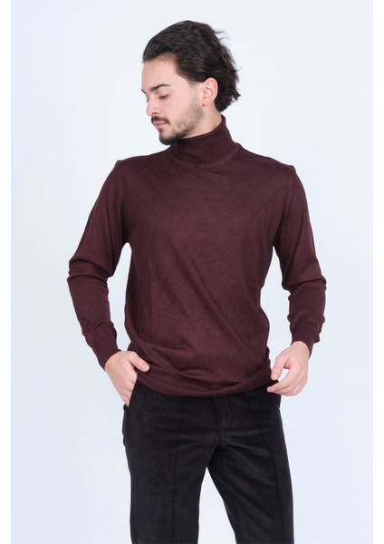 Erkek Desenli Tam Balıkçı Triko Yün Kazak 5596984 Bordo fırsatları