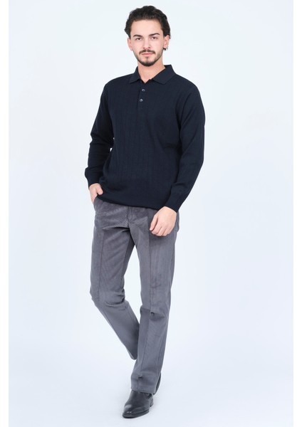 Erkek Desenli Polo Yaka Triko Yün Kazak 5597141 Lacivert fiyatları