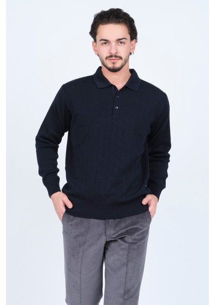 Erkek Desenli Polo Yaka Triko Yün Kazak 5597141 Lacivert modelleri