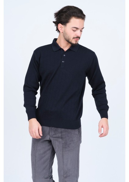 Erkek Desenli Polo Yaka Triko Yün Kazak 5597141 Lacivert fırsatları