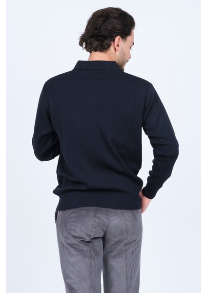 Erkek Desenli Polo Yaka Triko Yün Kazak 5597141 Lacivert indirimleri