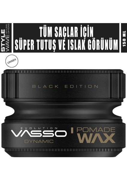 24 Saat Süper Tutuş Ve Etkili Islak Görünüm Kazandıran Wax - Vasso Dynamic Pomade Wax 150 ml 8699216347645