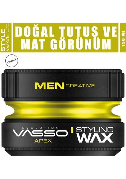 24 Saat Tüm Saç Tipleri Için Doğal Tutuş Sağlayan Şekillendirici Mat Wax Apex Pro Paste 150 ml 8699216347638