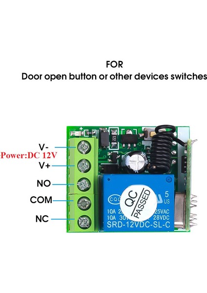 Dc 12V Tek Kanallı Röle Modülü Evrensel Kablosuz Anahtar Rf Röle Alıcı + 2 Ch Uzaktan Kumanda (Yurt Dışından)