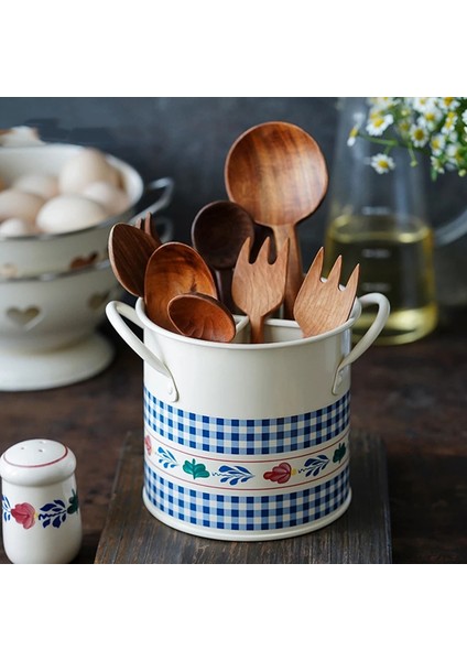 Pastoral Kaşık Çatal Pot Tutucu Sofra Depolama Kova Gereçler Konteyner Depolama Tankı Mutfak Çubuklarını Raf B fırsatları