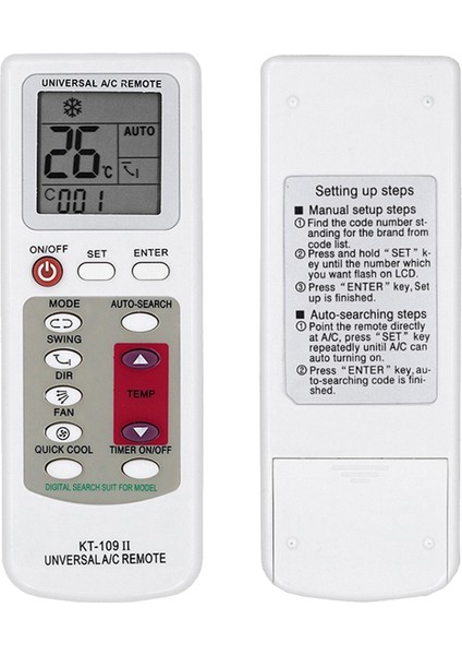 KT-109II Klima Uzaktan Kumanda Evrensel Yedek Klima LCD Ekran Tabanlı Uzaktan Kumanda