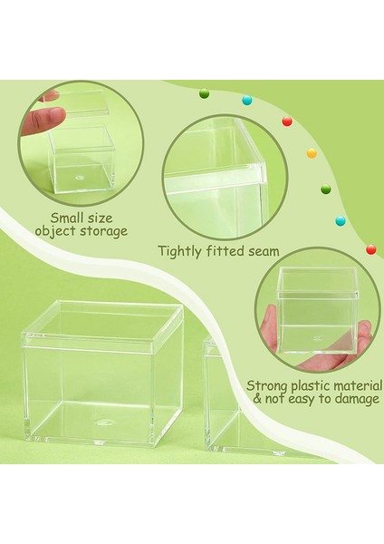 Adet Şeffaf Akrilik Plastik Kare Kare Mücevher Kutusu Mini Kapaklı Saklama Kutusu Mini Kare Konteyner 120ML