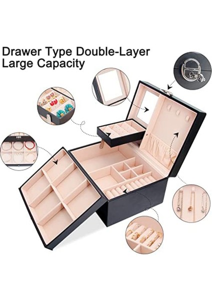 Kızlar Mücevher Kutusu Orta Mücevher Organizatör Kilitli Saplama Küpe Bilezik Kolye-Beyaz Için Ayarlanabilir Bölme(Yurt Dışından) fiyatları