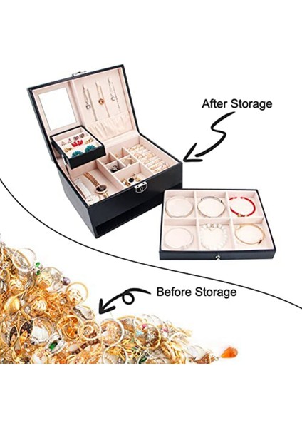 Kızlar Mücevher Kutusu Orta Mücevher Organizatör Kilitli Saplama Küpe Bilezik Kolye-Beyaz Için Ayarlanabilir Bölme(Yurt Dışından) fırsatları