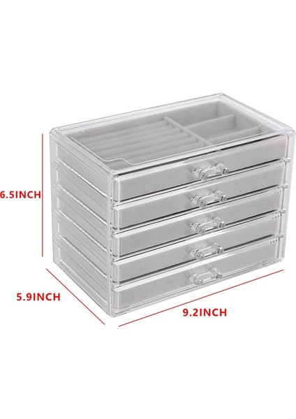 5 Çekmeceli Mücevher Organizatörü Şeffaf Akrilik Mücevher Kutusu Hediye Istiflenebilir Kadife Küpe Ekran Tutucu indirimleri