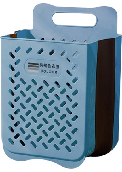 Büyük Taşınabilir Banyo Katlanır Kirli Giysiler Depolama Sepeti Ev Duvar Asılı Yumruksuz Çamaşır Sepeti Put-Mavi